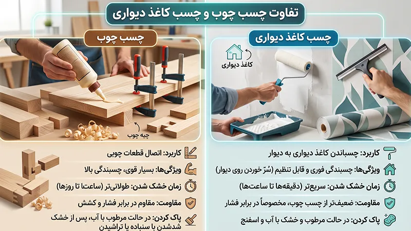 تفاوت چسب چوب و چسب مخصوص کاغذ دیواری در چیست؟